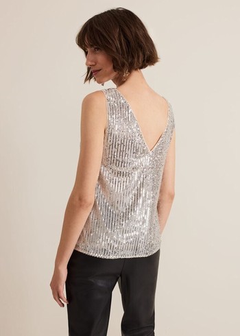 Phase Eight Lumi Sequin Vest T Shirts Silver Australia | BO2435860